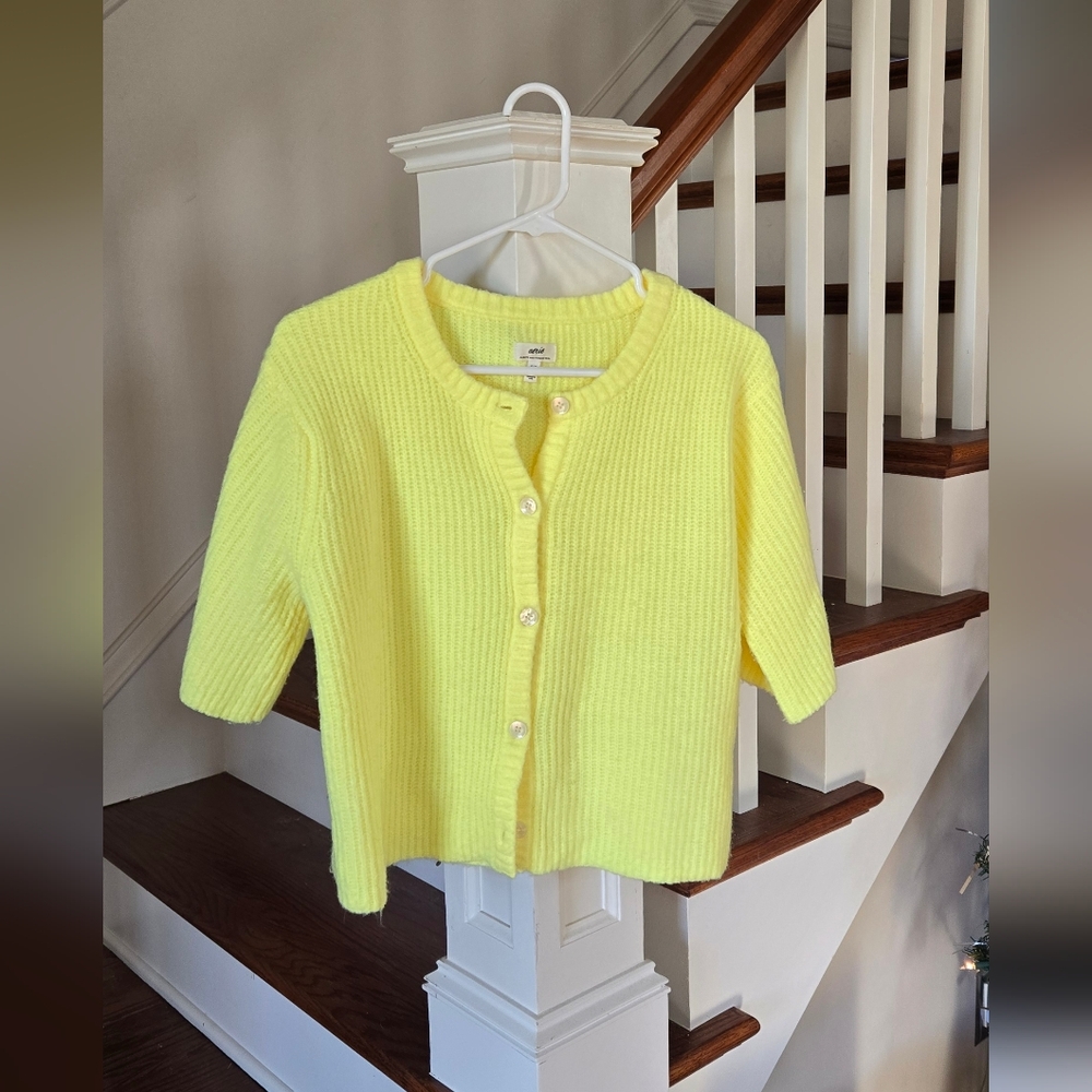 Aerie Yellow Cropped Knit Cardigan